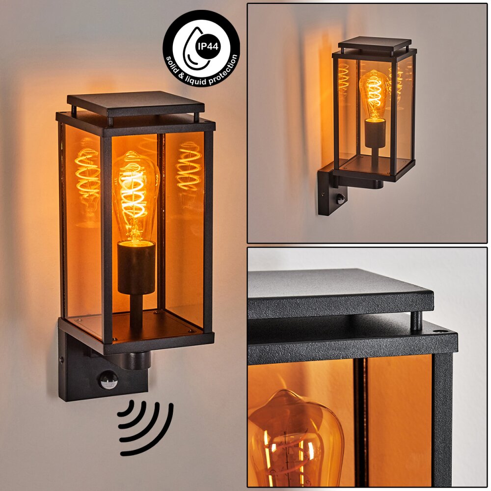 Cadafaes Außenwandleuchte Schwarz, 1-flammig, Bewegungsmelder main product photo