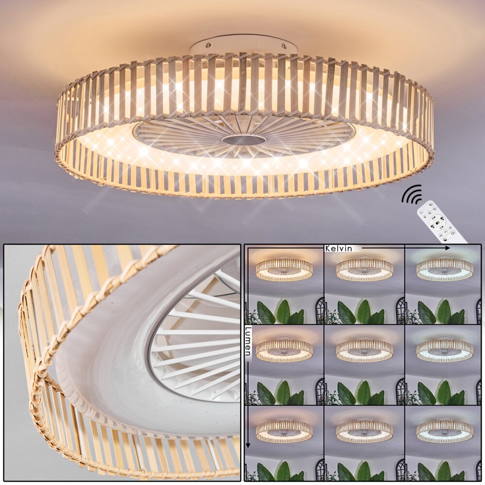 Benasal Deckenventilator mit Beleuchtung Naturfarben, Weiß, 1-flammig, Fernbedienung main product photo