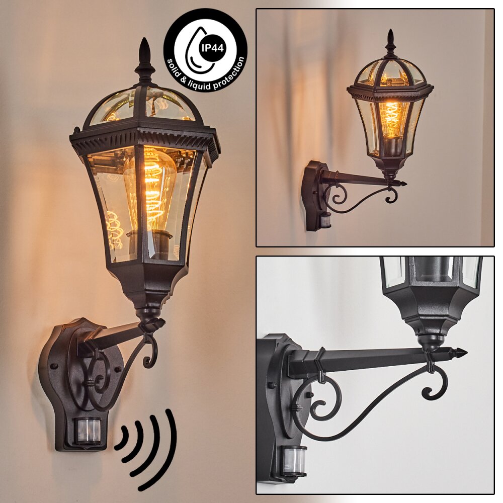 Lavajo Außenwandleuchte Schwarz, 1-flammig, Bewegungsmelder main product photo