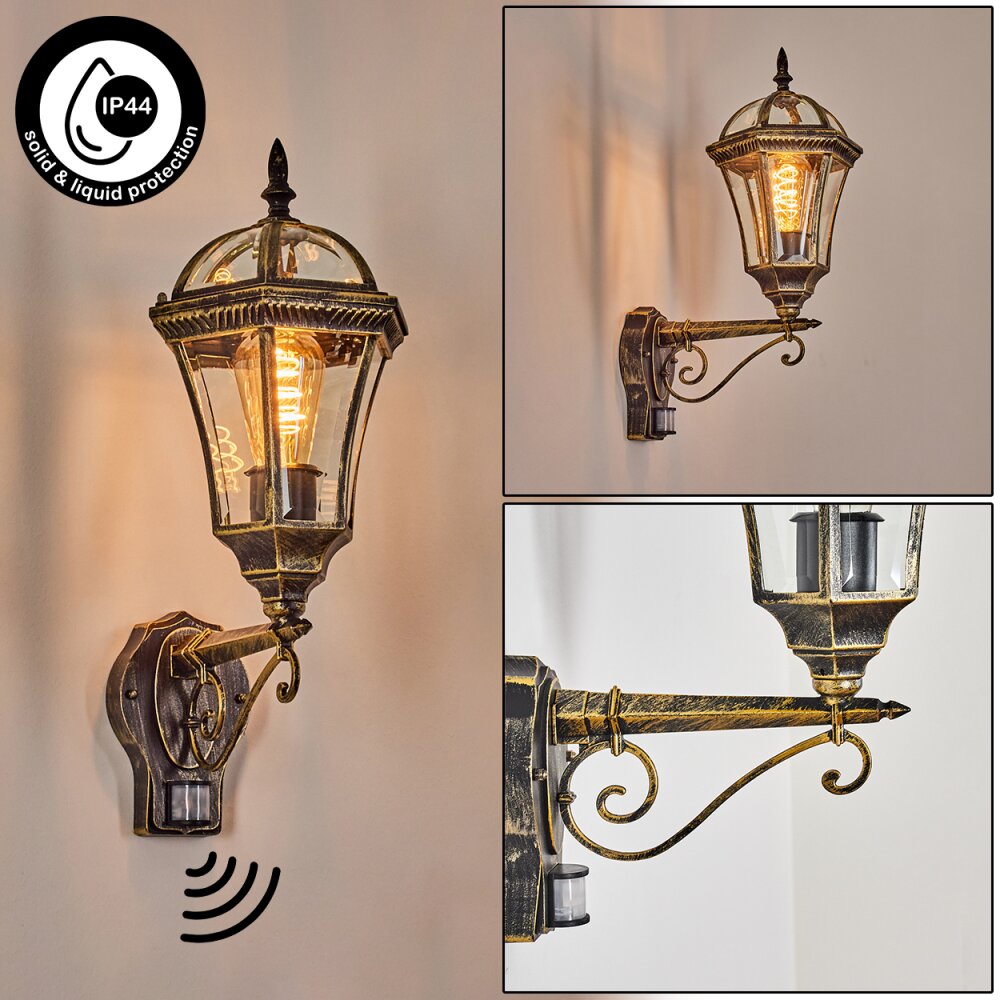 Lavajo Außenwandleuchte Gold, Schwarz, 1-flammig, Bewegungsmelder main product photo