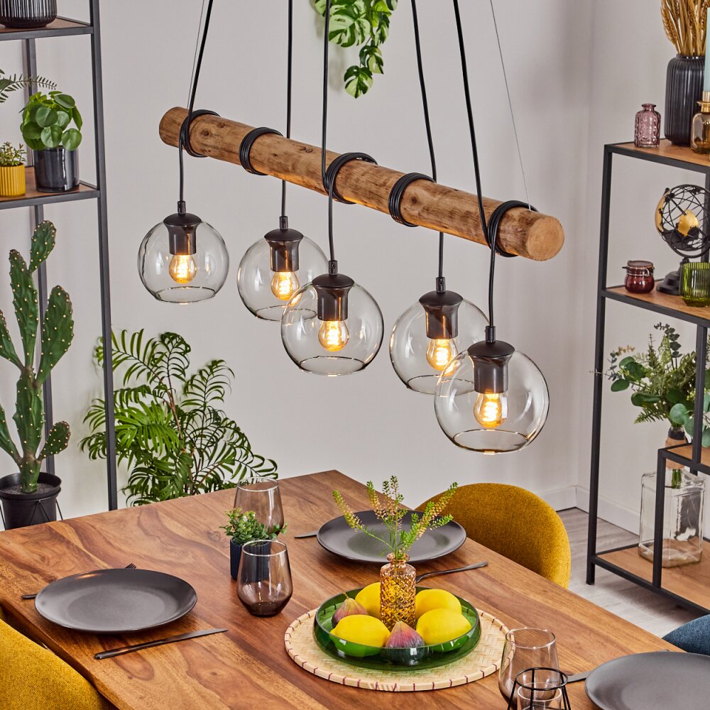 Koyoto Pendelleuchte Glas 15 cm Naturfarben, Schwarz, 5-flammig main product photo