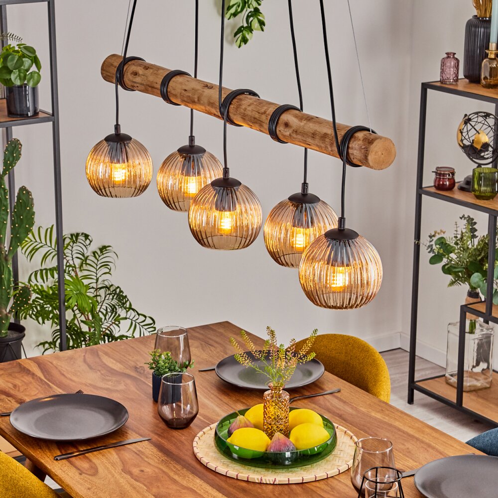 Koyoto Pendelleuchte Glas 15 cm Naturfarben, Schwarz, 5-flammig main product photo