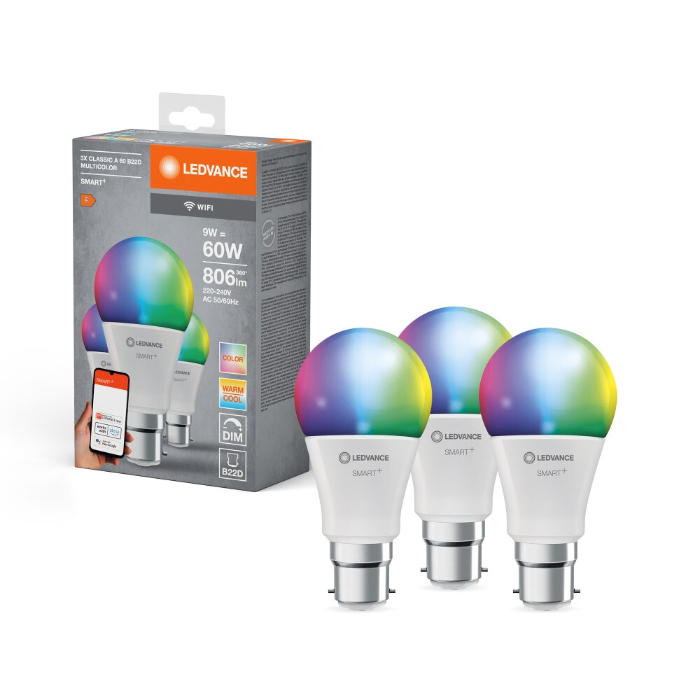 Ledvance LED B22d 3er Set 9 Watt 2700-6500 Kelvin 806 Lumen main product photo