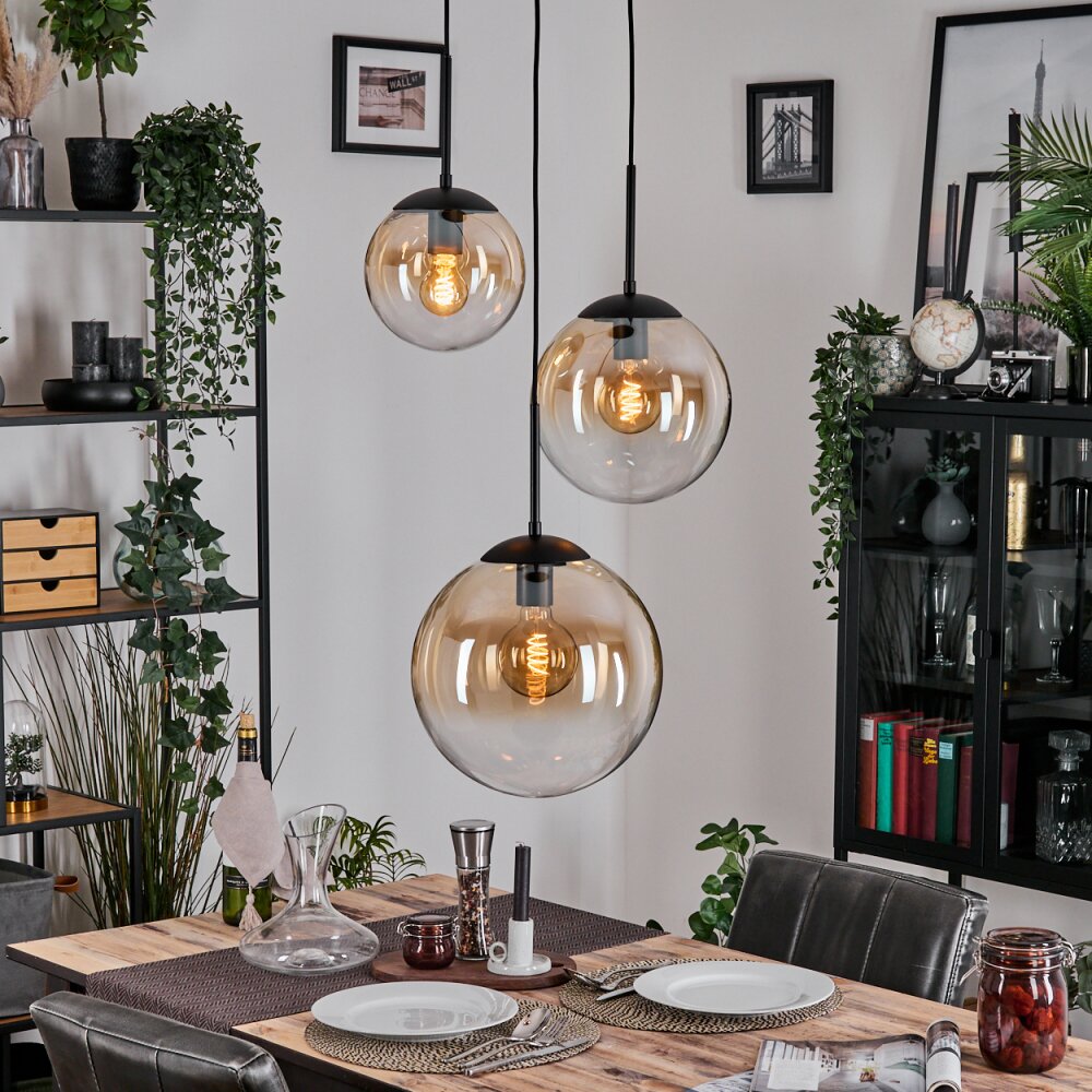 Gastor Hängeleuchte Glas 20 cm, 25 cm, 30 cm Bernsteinfarben, Klar, 3-flammig main product photo