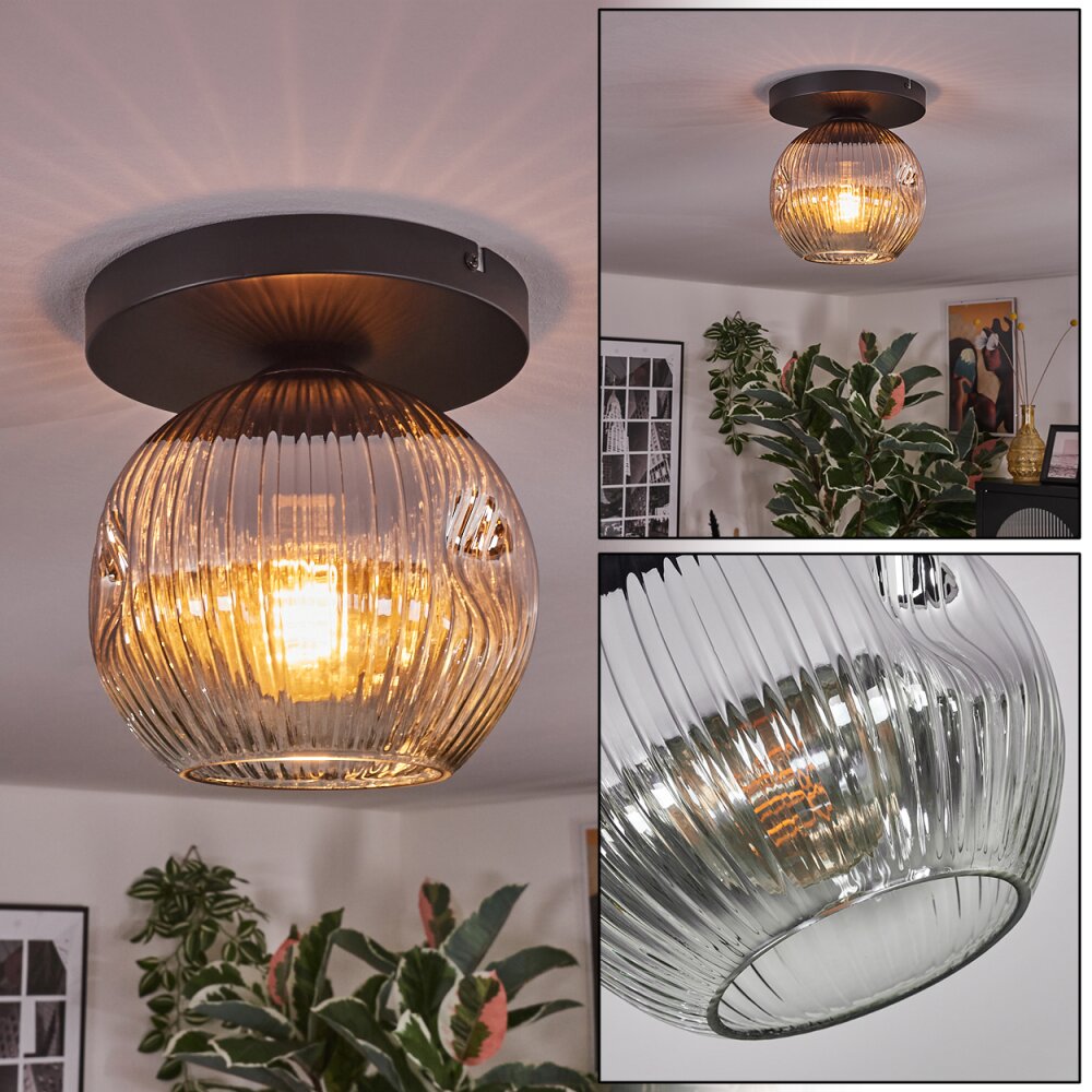 Ripoll Deckenleuchte Glas 20 cm Chrom, Klar, Rauchfarben, 1-flammig main product photo