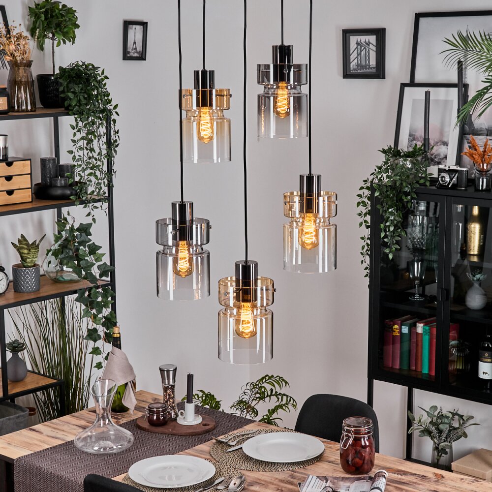 Hasvik Hängeleuchte Chrom, Schwarz, 5-flammig main product photo