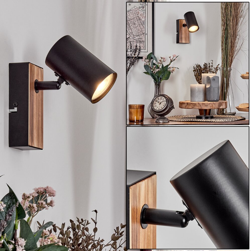 Gesteira Wandleuchte Holzoptik, Schwarz, 1-flammig main product photo