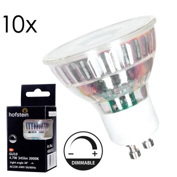 LED GU10 10er Set 4 Watt 3000 Kelvin 345 Lumen Klar, 1-flammig LED GU10 10er Set 4 Watt 3000 Kelvin 345 Lumen Klar, 1-flammig