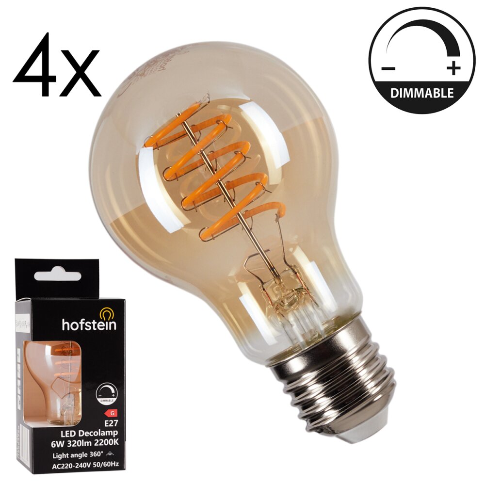 LED E27 4er Set 6 Watt 2200 Kelvin 320 Lumen Bernsteinfarben, 1-flammig main product photo