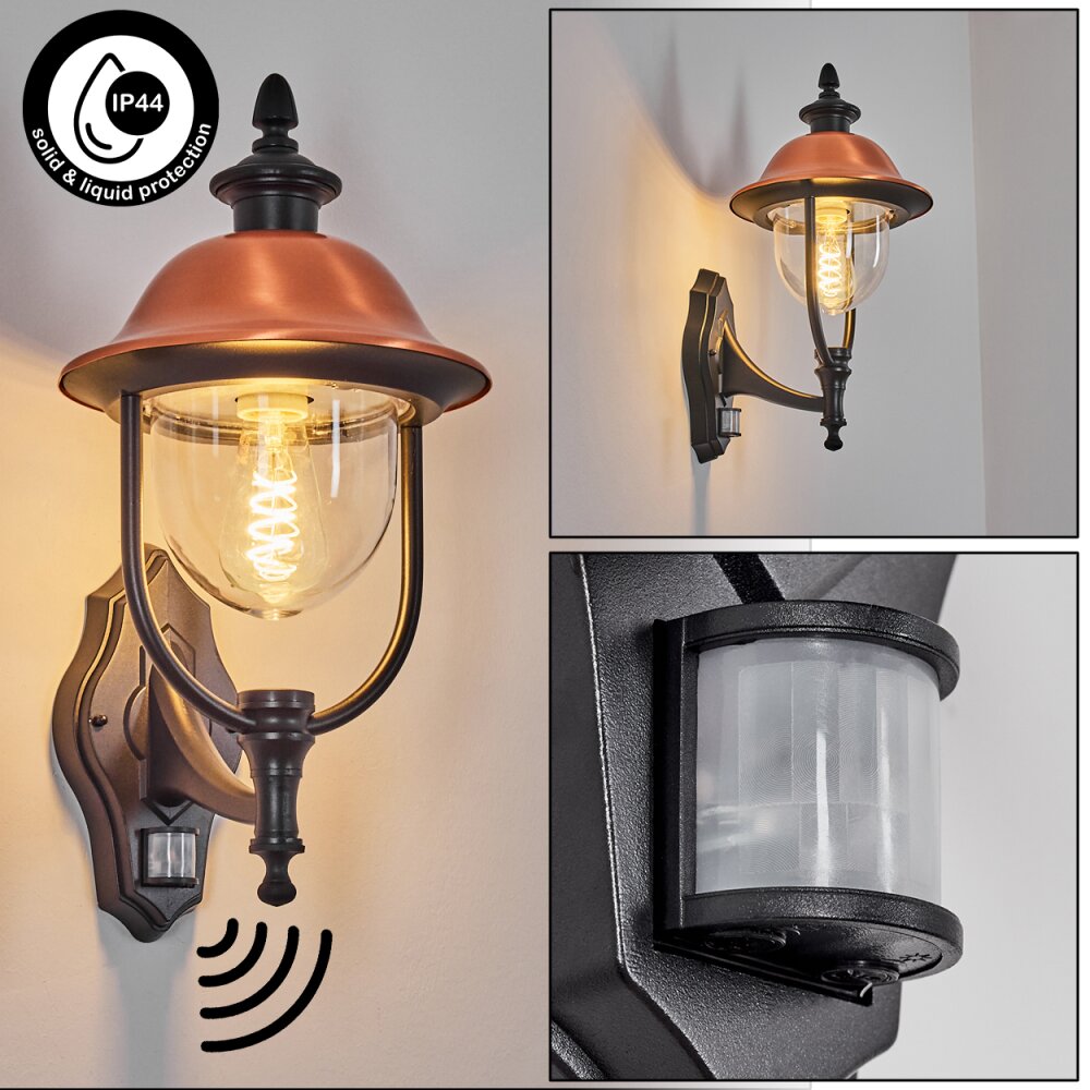 Gascon Außenwandleuchte Kupferfarben, Schwarz, 1-flammig, Bewegungsmelder main product photo