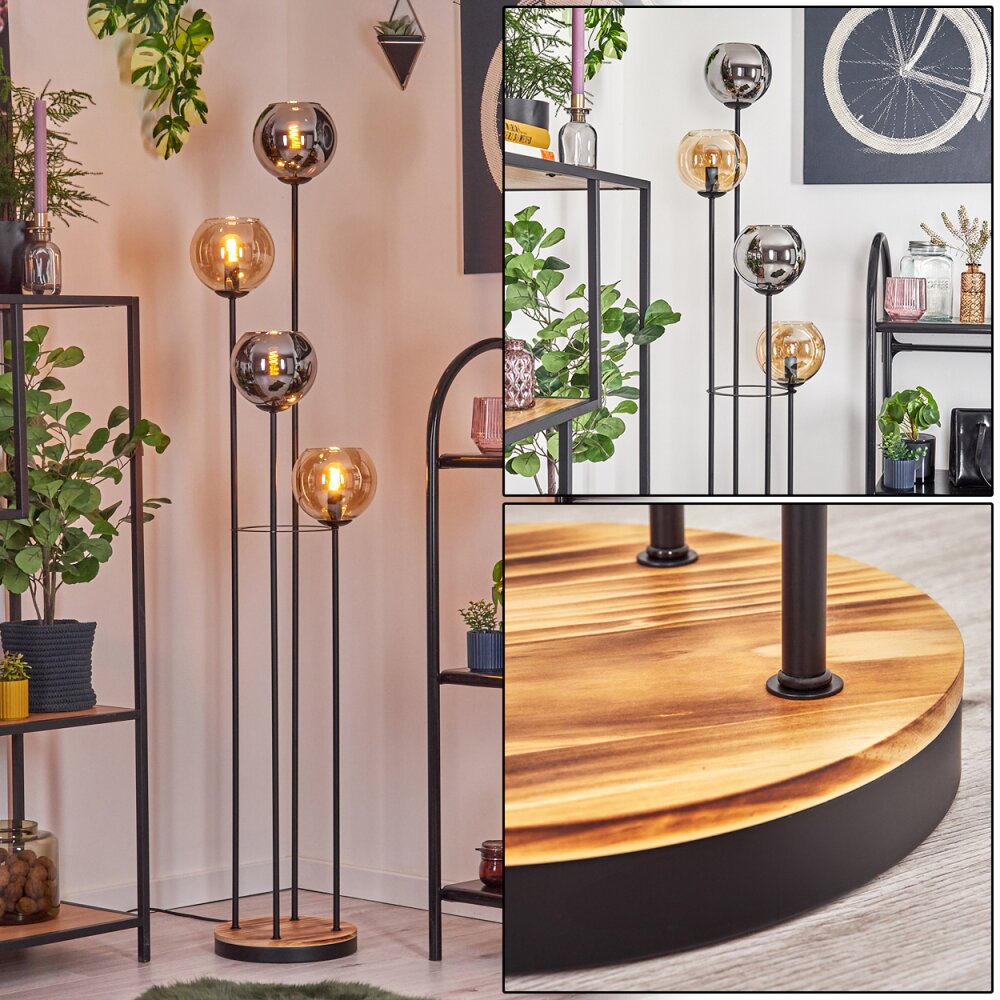 Koyoto Stehleuchte Glas 15 cm Holz hell, Schwarz, 4-flammig main product photo