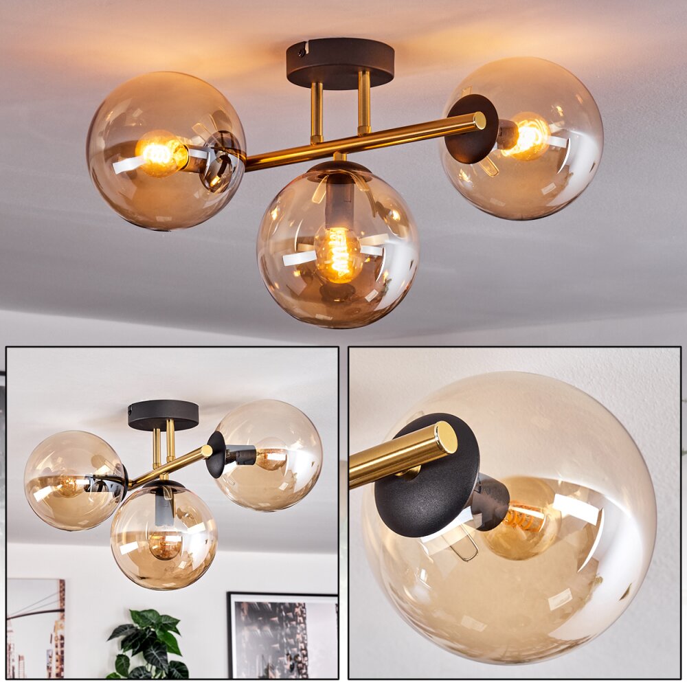 Gastor Deckenleuchte Glas 15 cm Gold, Schwarz, 3-flammig main product photo