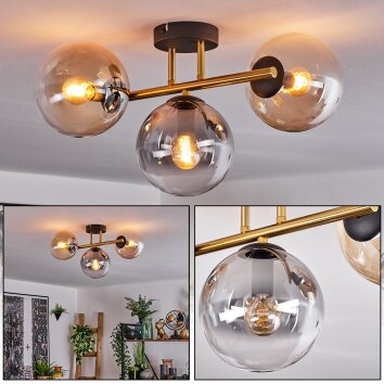 Gastor Deckenleuchte Glas 15 cm Gold, Schwarz, 3-flammig