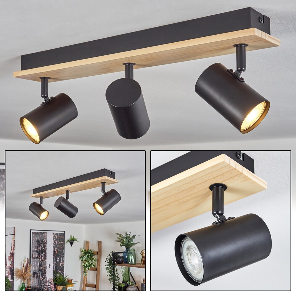 Gesteira Deckenleuchte Holz hell, Schwarz, 3-flammig main product photo