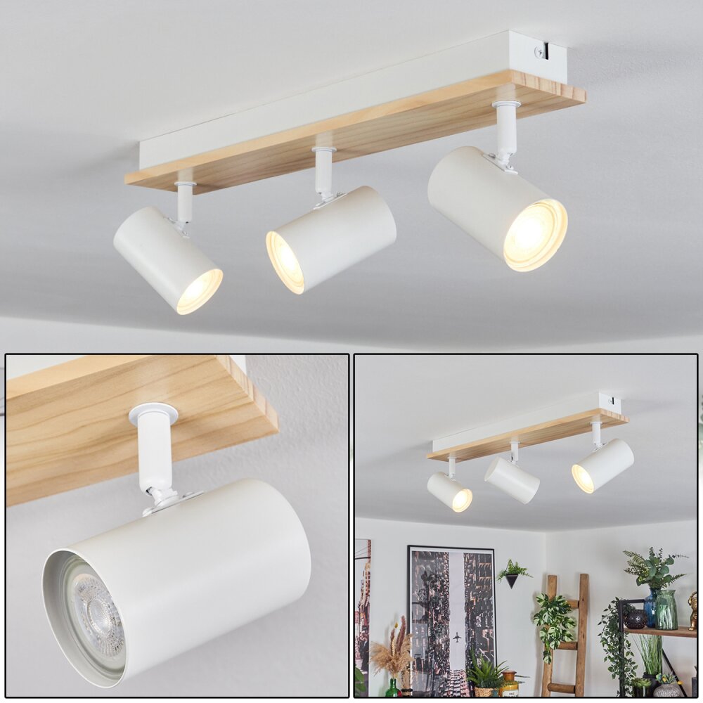 Gesteira Deckenleuchte Holz hell, Weiß, 3-flammig main product photo