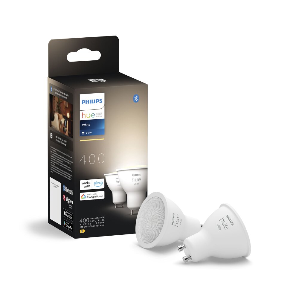 Philips Hue White 2er Set LED GU10 4,2 Watt 2700 Kelvin 400 Lumen main product photo
