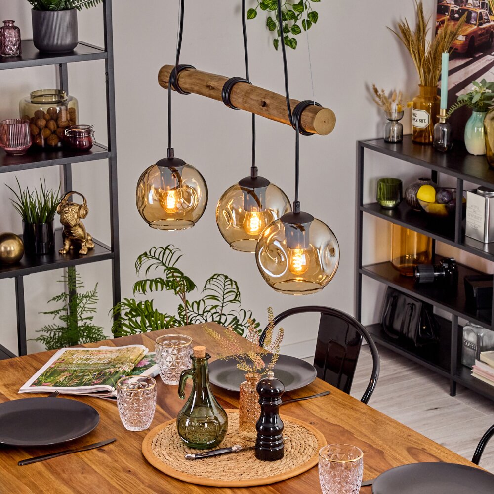 Ripoll Pendelleuchte Glas 15 cm Naturfarben, Schwarz, 3-flammig main product photo