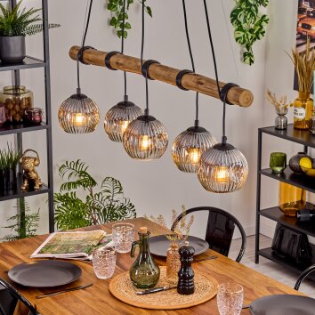 Ripoll Pendelleuchte Glas 15 cm Naturfarben, Schwarz, 5-flammig