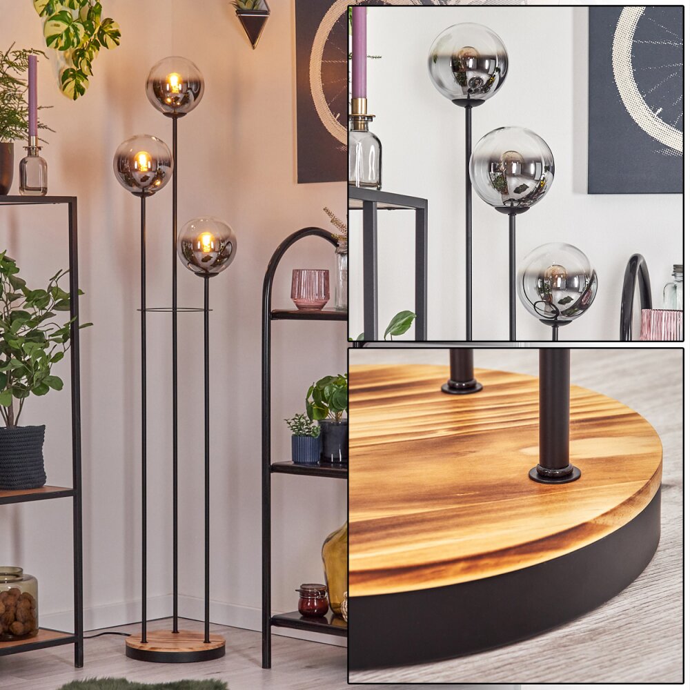 Gastor Stehleuchte Glas 15 cm Holz hell, Schwarz, 3-flammig main product photo