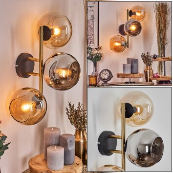 Koyoto Wandleuchte Glas 15 cm Gold, Schwarz, 3-flammig
