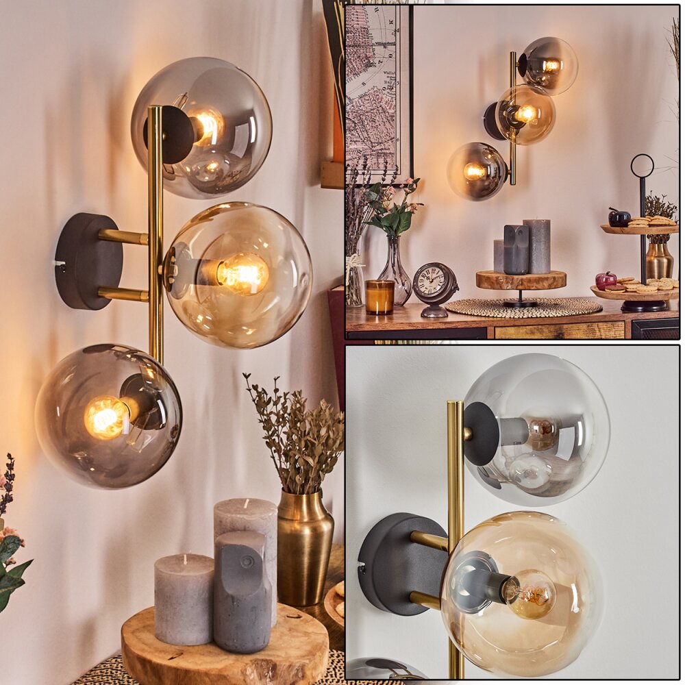 Gastor Wandleuchte Glas 15 cm Gold, Schwarz, 3-flammig main product photo