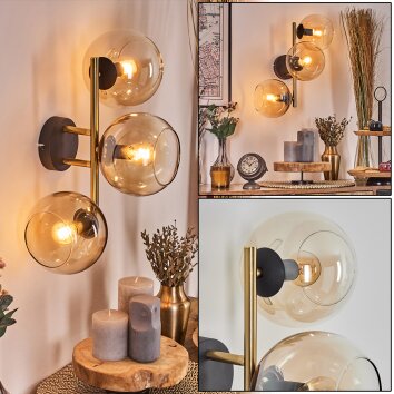 Koyoto Wandleuchte Glas 15 cm Gold, Schwarz, 3-flammig