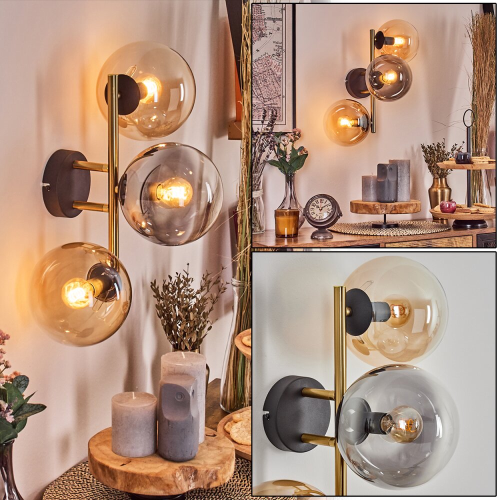 Gastor Wandleuchte Glas 15 cm Gold, Schwarz, 3-flammig main product photo