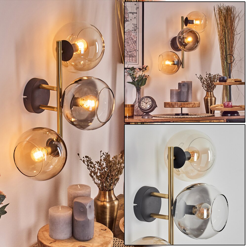 Koyoto Wandleuchte Glas 15 cm Gold, Schwarz, 3-flammig main product photo