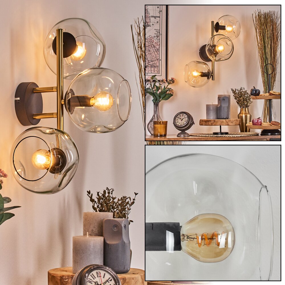 Ripoll Wandleuchte Glas 15 cm Gold, Schwarz, 3-flammig main product photo