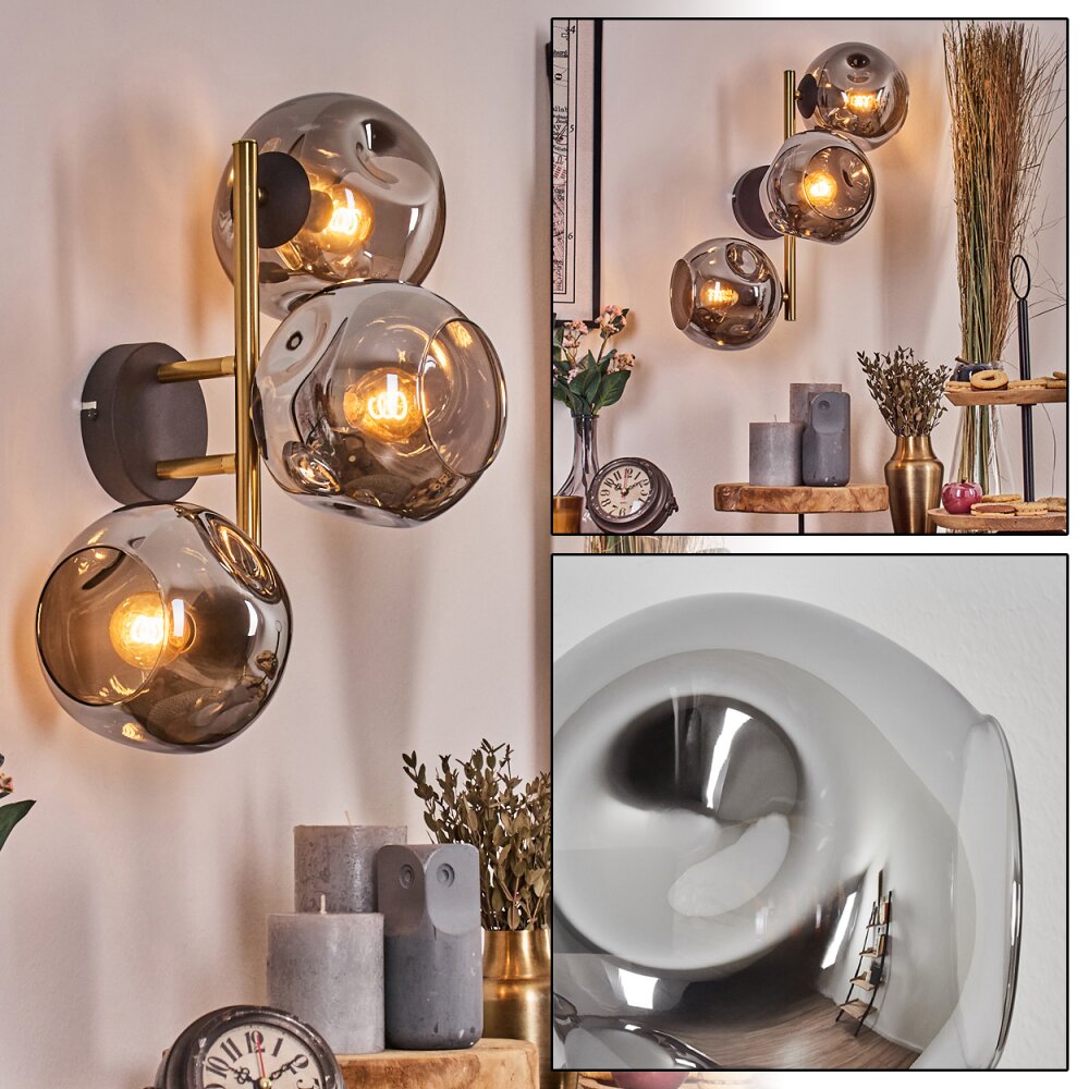 Ripoll Wandleuchte Glas 15 cm Gold, Schwarz, 3-flammig main product photo