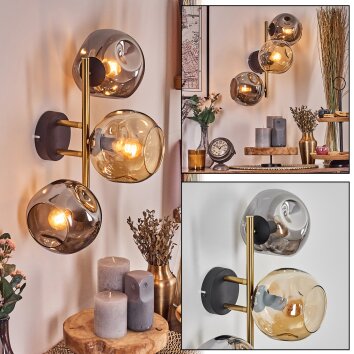 Ripoll Wandleuchte Glas 15 cm Gold, Schwarz, 3-flammig