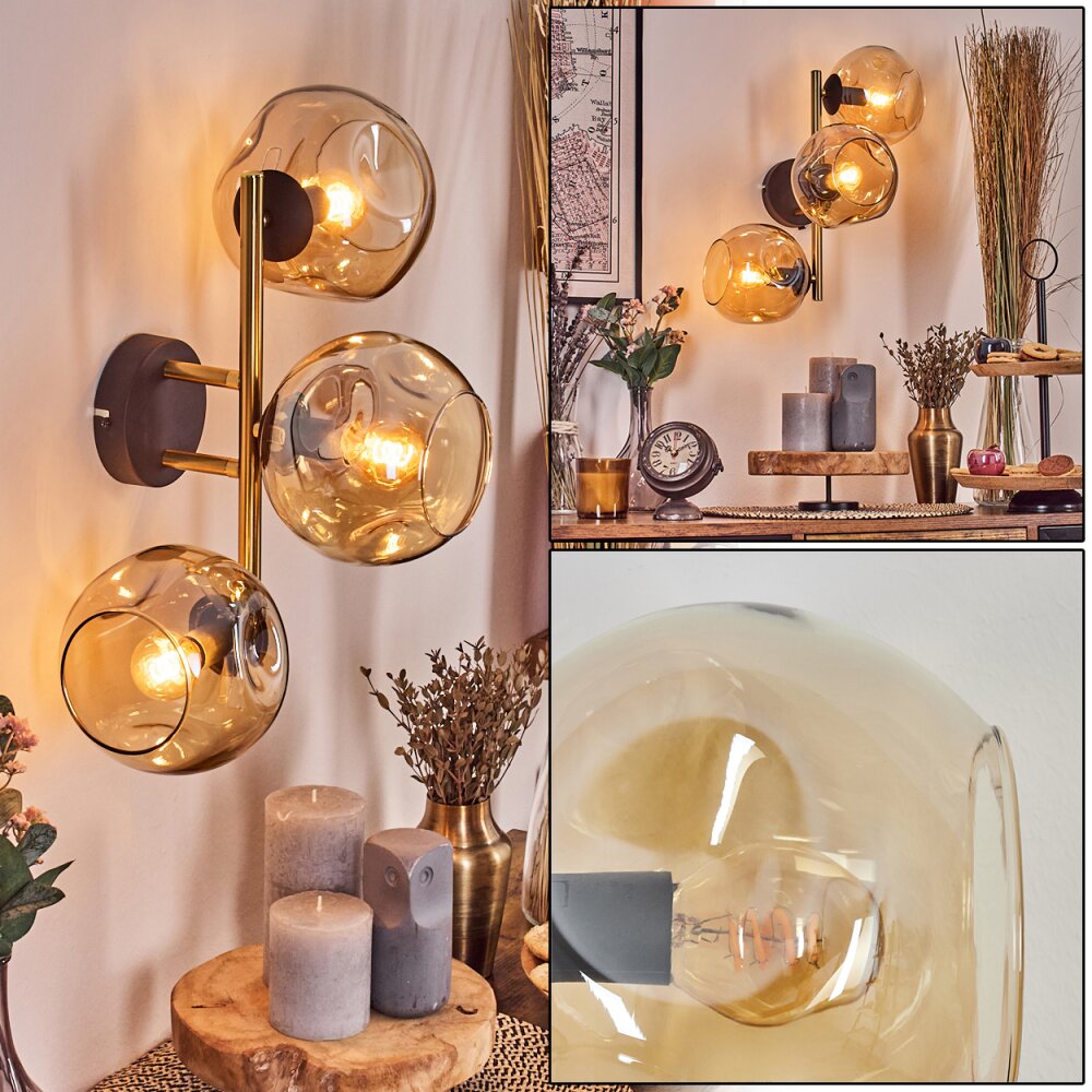 Gastor Wandleuchte Glas 15 cm Gold, Schwarz, 3-flammig main product photo