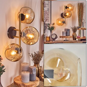 Gastor Wandleuchte Glas 15 cm Gold, Schwarz, 3-flammig