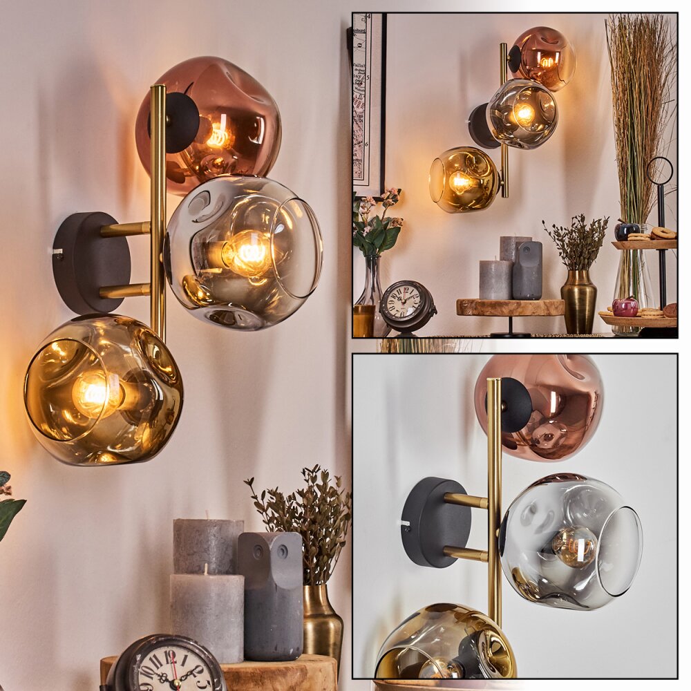 Ripoll Wandleuchte Glas 15 cm Gold, Schwarz, 3-flammig main product photo