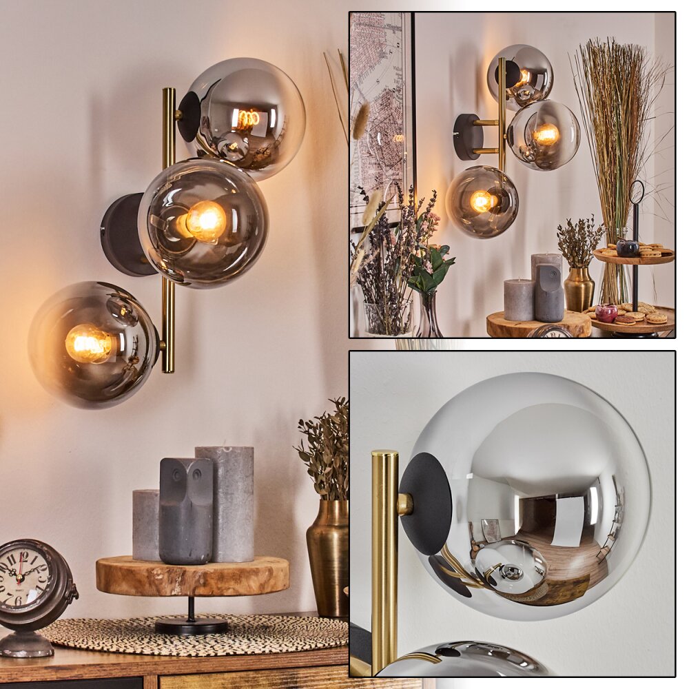 Gastor Wandleuchte Glas 15 cm Gold, Schwarz, 3-flammig main product photo