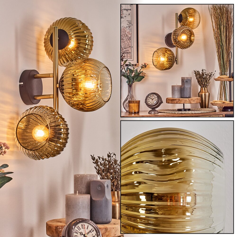 Ripoll Wandleuchte Glas 15 cm Gold, Schwarz, 3-flammig main product photo