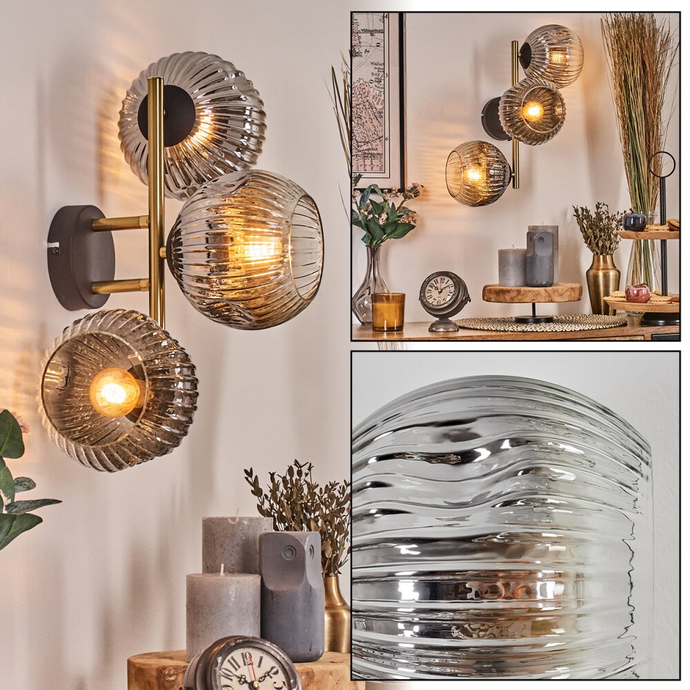 Ripoll Wandleuchte Glas 15 cm Gold, Schwarz, 3-flammig main product photo