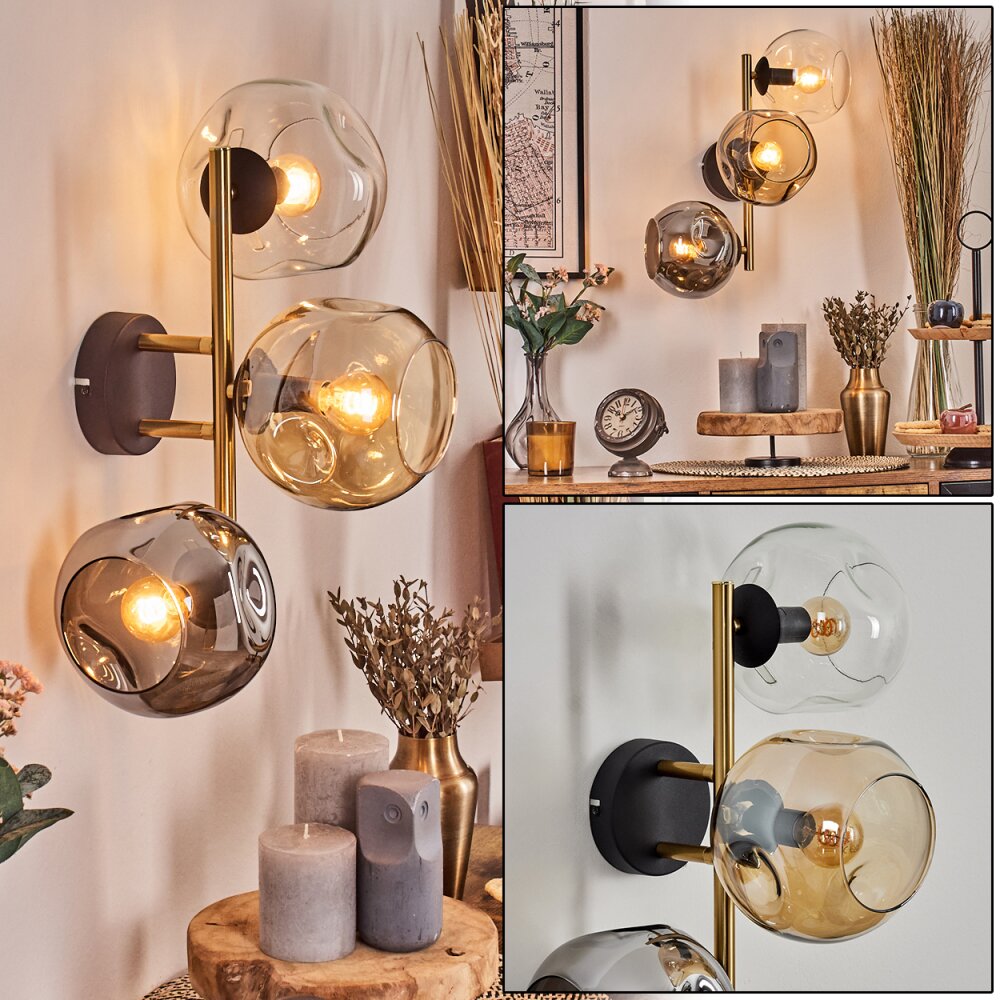 Ripoll Wandleuchte Glas 15 cm Gold, Schwarz, 3-flammig main product photo