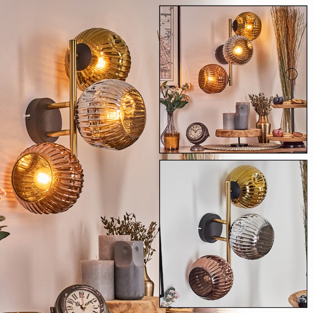 Ripoll Wandleuchte Glas 15 cm Gold, Schwarz, 3-flammig main product photo