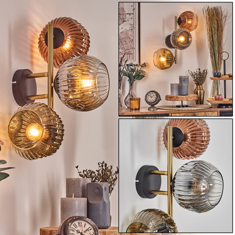 Ripoll Wandleuchte Glas 15 cm Gold, Schwarz, 3-flammig main product photo