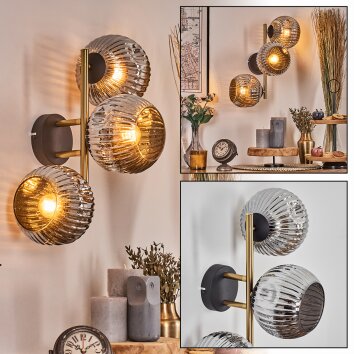 Ripoll Wandleuchte Glas 15 cm Gold, Schwarz, 3-flammig