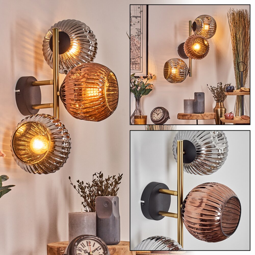Ripoll Wandleuchte Glas 15 cm Gold, Schwarz, 3-flammig main product photo