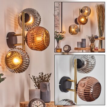 Ripoll Wandleuchte Glas 15 cm Gold, Schwarz, 3-flammig