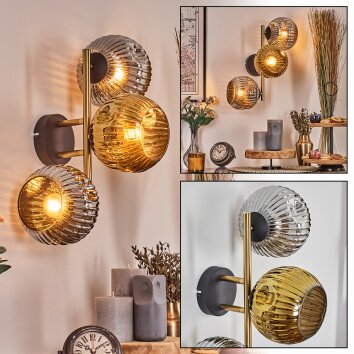 Ripoll Wandleuchte Glas 15 cm Gold, Schwarz, 3-flammig