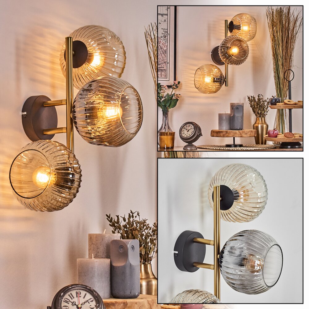 Ripoll Wandleuchte Glas 15 cm Gold, Schwarz, 3-flammig main product photo