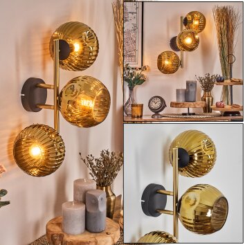 Ripoll Wandleuchte Glas 15 cm Gold, Schwarz, 3-flammig