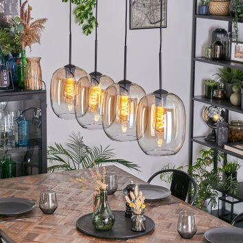 Apedo Hängeleuchte Glas 20 cm Bernsteinfarben, Klar, 4-flammig
