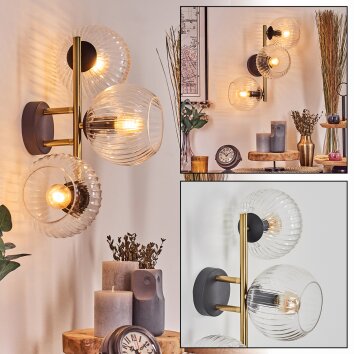 Koyoto Wandleuchte Glas 15 cm Gold, Schwarz, 3-flammig