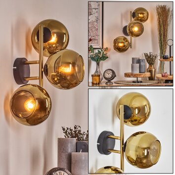 Koyoto Wandleuchte Glas 15 cm Gold, Schwarz, 3-flammig