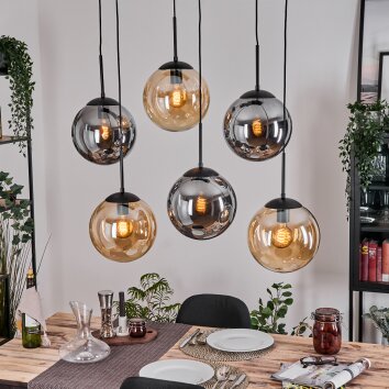 Gastor Hängeleuchte Glas 25 cm Bernsteinfarben, Rauchfarben, 6-flammig